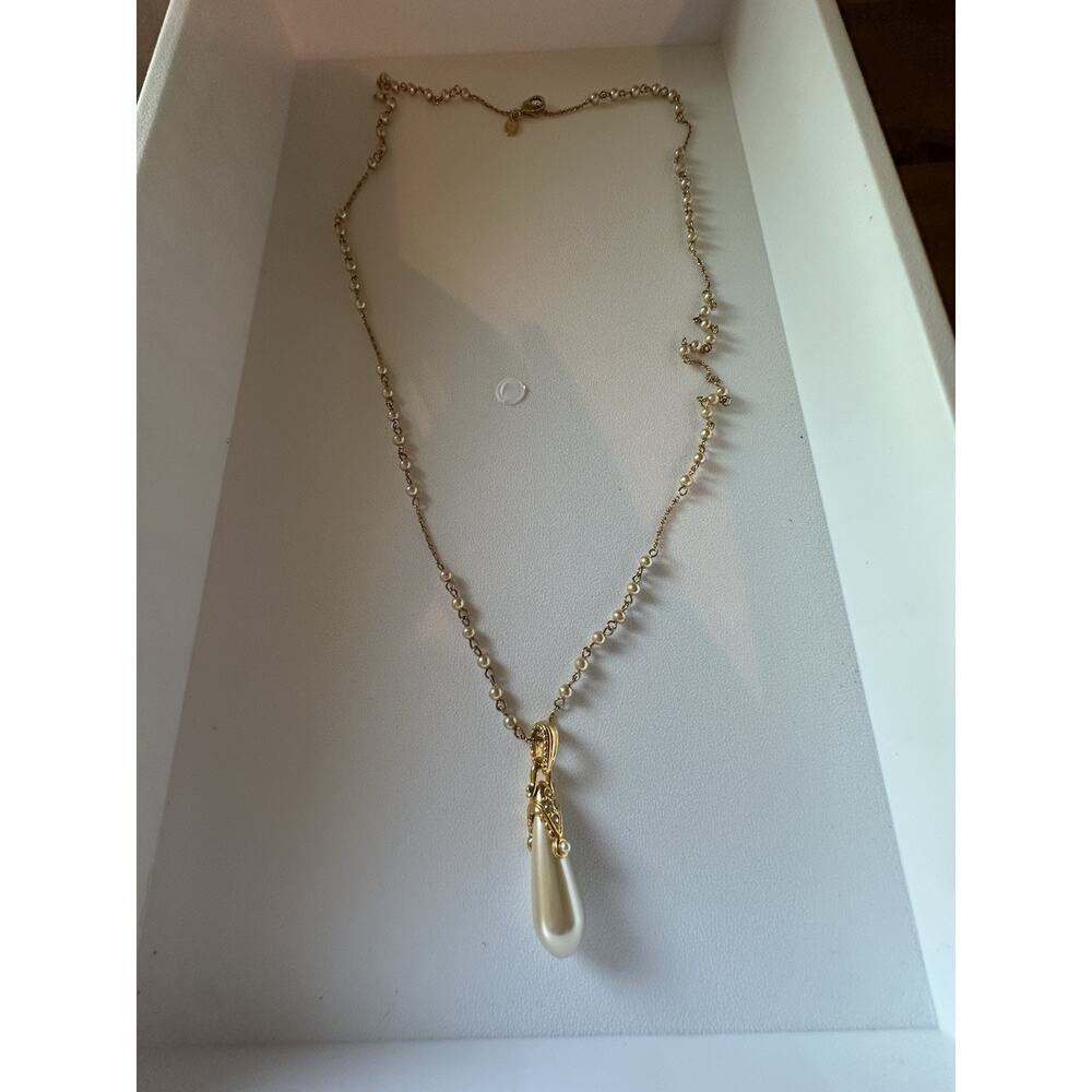 VTG Nolan Miller Gold Tone Chain Necklace With Faux Pearl Necklace 36”
